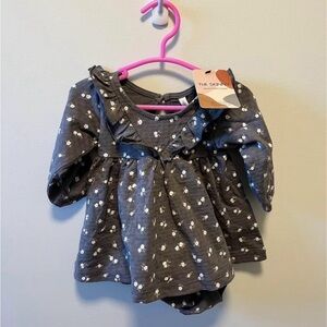 Quincy Mae Charcoal Baby Dress with White Floral Print